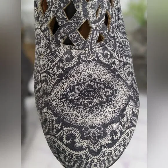 John Fluevog Bellevue DeVere Black Paisley Diamond Perforated Boot